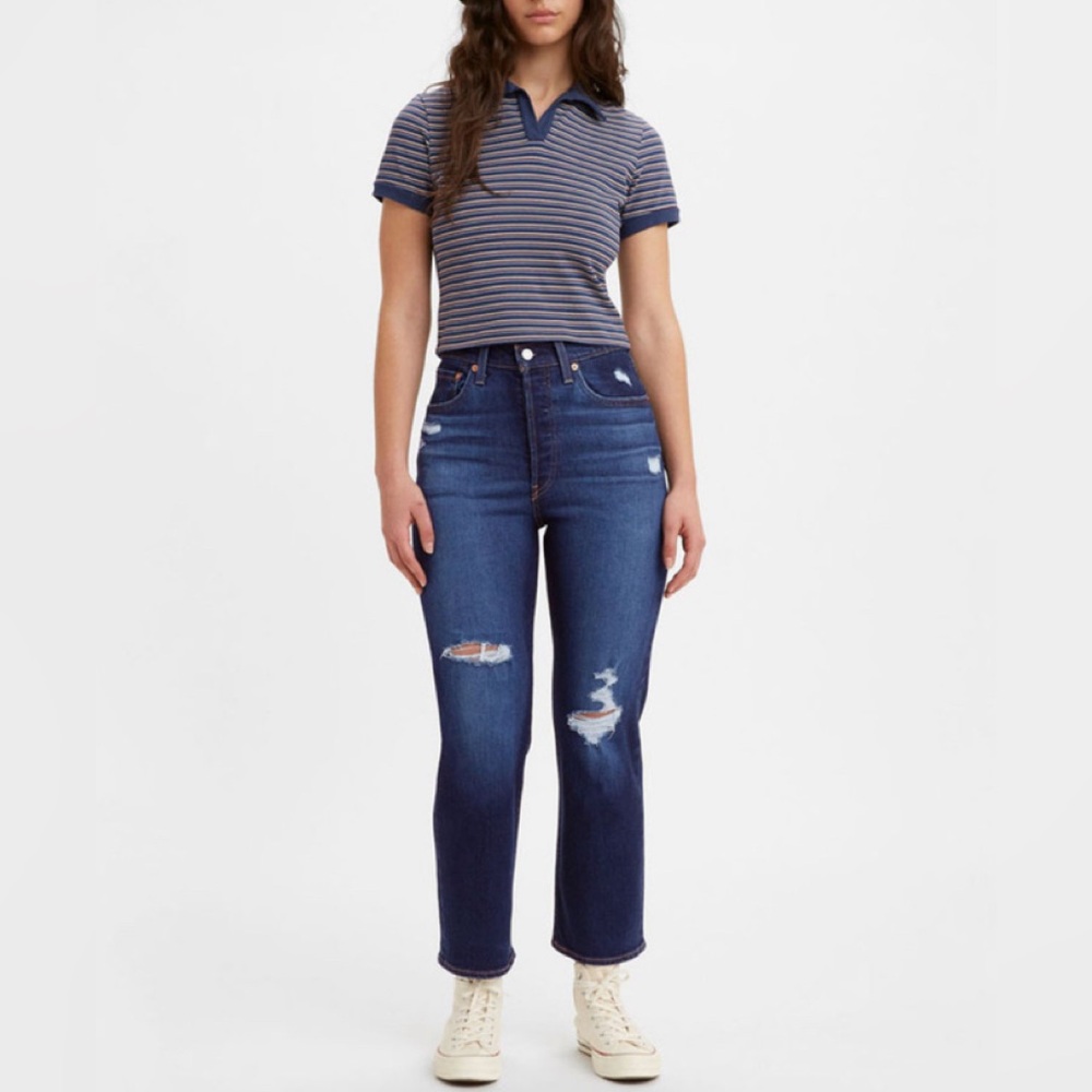 LEVI’S RIBCAGE STRAIGHT ANKLE JEANS Size 16W Dark Indigo Wash Button Fly